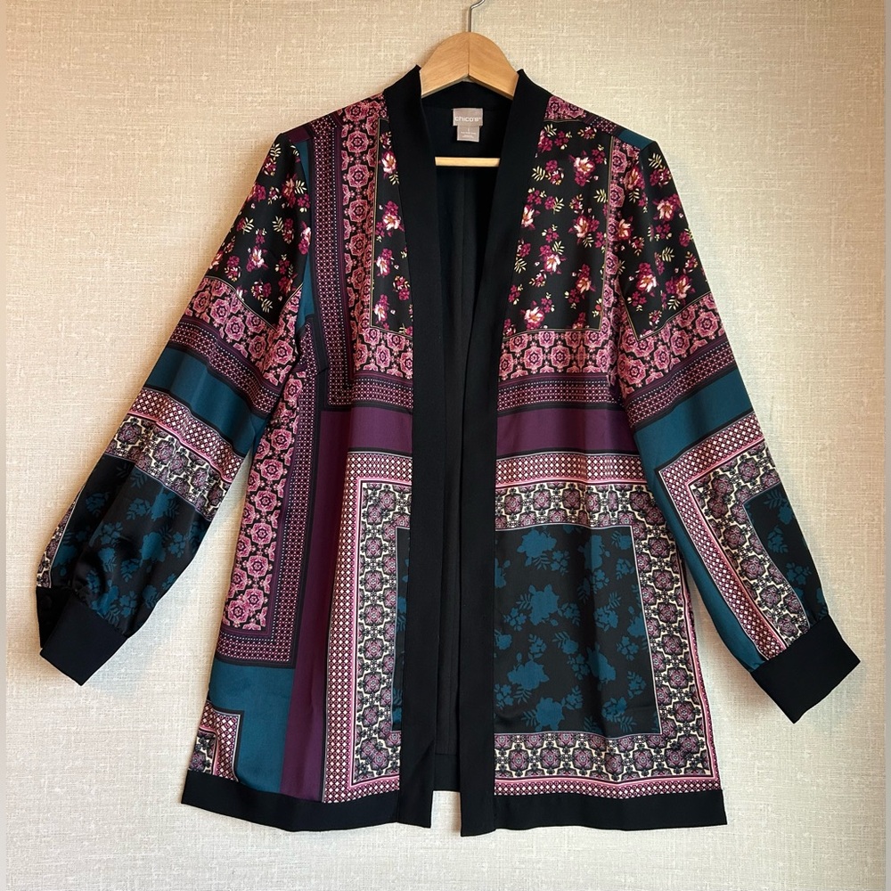 Chicos Open Front Patchwork Jacket Size 1 Medium … - image 3